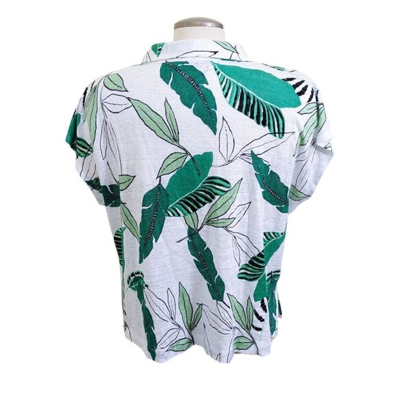 Tahari Womens Button Up Linen Shirt Sleeveless White Green Palm Print Size XL - Picture 5 of 7